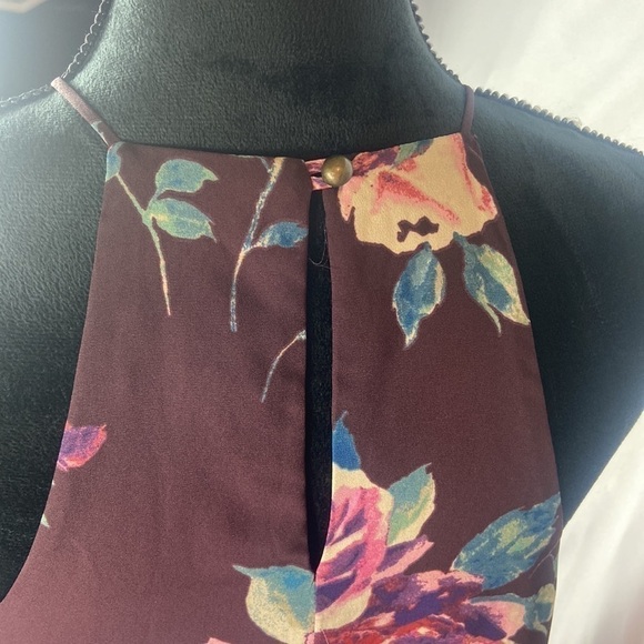 Everly Purple Floral Halter Fully Lined Flowy Sheer Dress - Picture 5 of 10